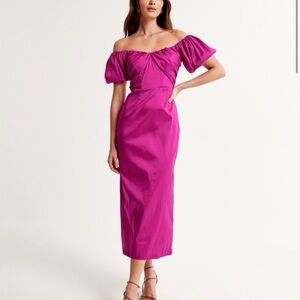 Abercrombie & Fitch Off-Shoulder Magenta Midi Dress